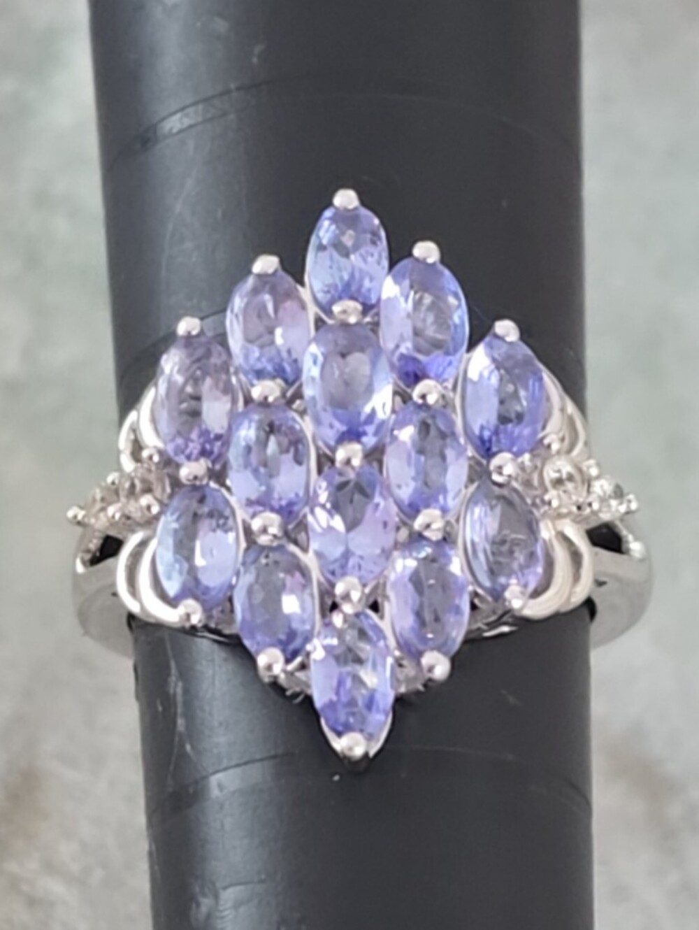 Sterling Silver Multi-Stone Tanzanite Cluster Ring